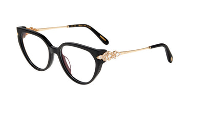 Chopard VCH431S women's geometric full-rim eyeglasses in Black (0700) with ornate gold-tone temple accents.