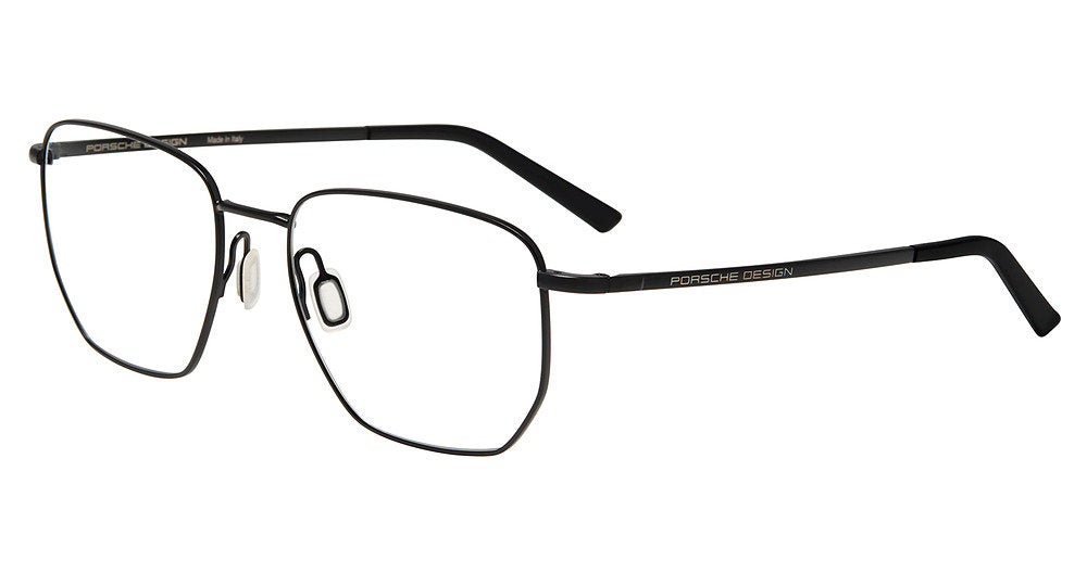 Porsche Design P81003 men's geometric full-rim eyeglasses in Black, with fine black rims, slim temples and separate nose pads.

