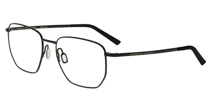 Porsche Design P81003 men's geometric full-rim eyeglasses in Black, with fine black rims, slim temples and separate nose pads.

