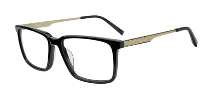 Jones New York VJOM558 Rectangle Eyeglasses in Black — men's acetate front metal temple frame
