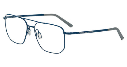 Porsche Design P81002 men's navigator full-rim eyeglasses in Blue Grey, with a blue-tone double bridge, slim temples and gray tips.

