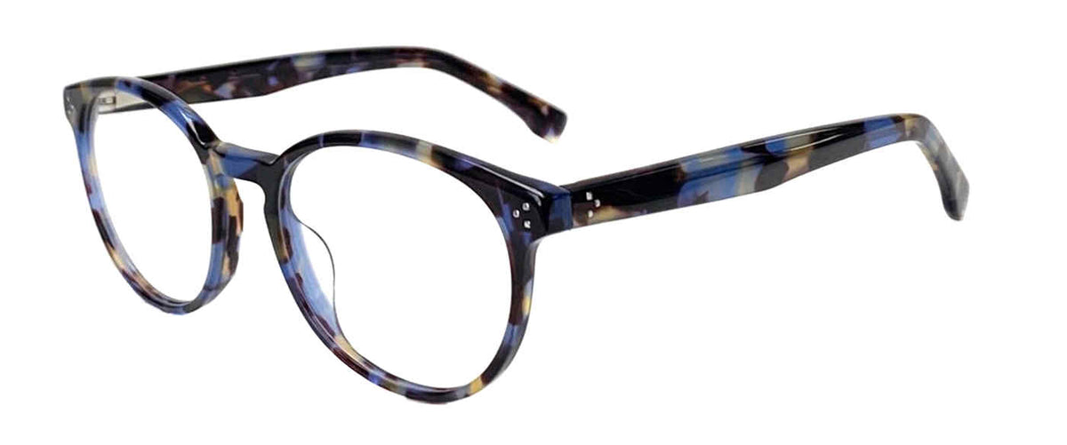 Gap VGP027 men's modified-rounded eyeglasses in Blue Havana with a blue-and-neutral patterned full rim.