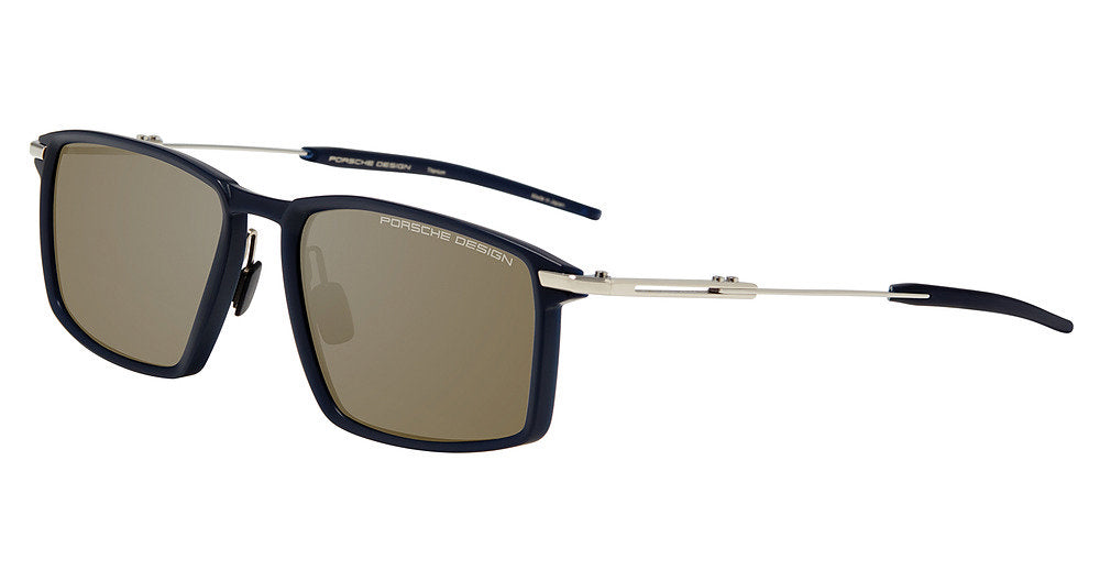 Porsche Design P86006 men's square full-rim sunglasses in Blue Palladium, with a dark blue front, silver-tone temples and dark temple tips.

