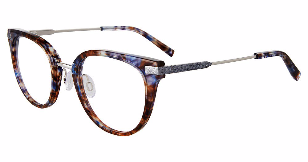 Jones New York VJON789 Modified Oval Eyeglasses in Blue Havana — women's full acetate frame
