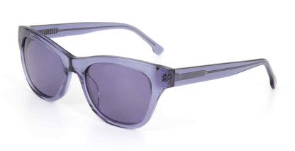 Gap SGP026 women's modified-oval plastic sunglasses in Blue with a translucent full rim and purple-toned lenses.