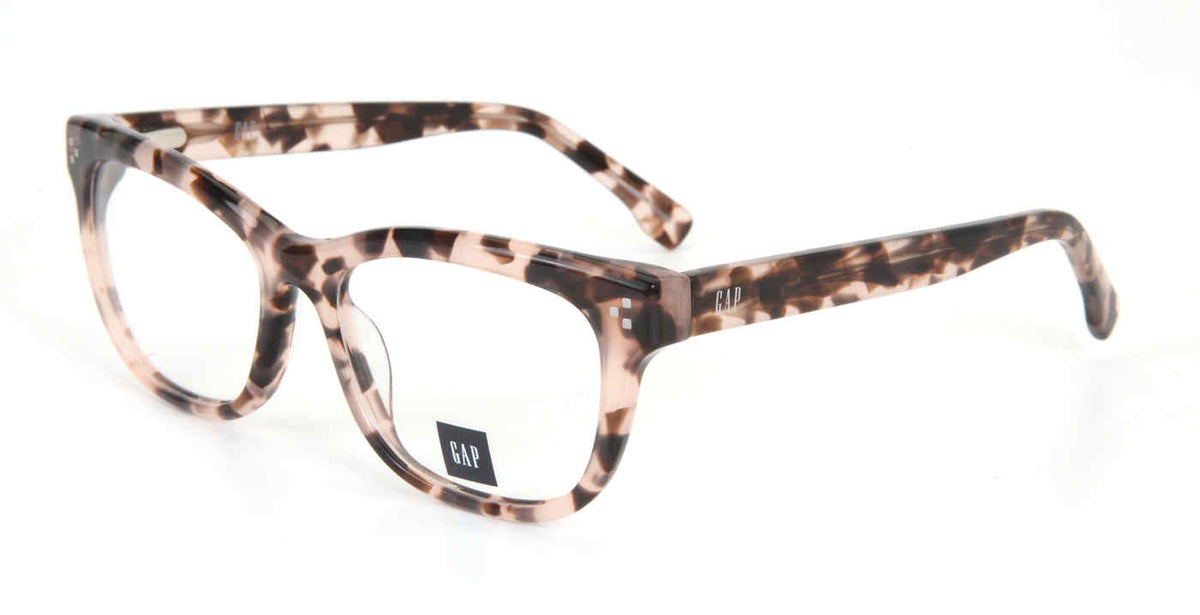 Gap VGP045 women's rectangular plastic eyeglasses in Blush Havana with a full rim, pink-and-brown mottled pattern, and small corner accents.

