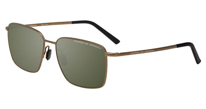 Porsche Design P86001 men's full-rim square sunglasses in Brown Black, with olive-toned lenses, slim brown-tone temples and black tips.

