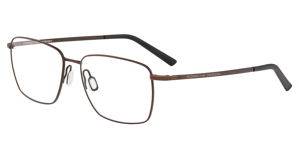 Porsche Design P81001 men's square full-rim eyeglasses in Brown Black, with fine brown-tone rims, slim temples and black tips.

