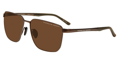 Porsche Design P86004 men's full-rim square titanium sunglasses in Brown Olive, with brown lenses and olive-toned temple tips.

