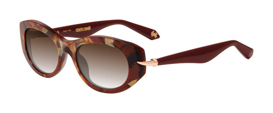 Roberto Cavalli SRC173M women's sunglasses in Brown Pearled Fantasy, with an upswept full-rim front, brown gradient lenses, and gold-tone temple accents.