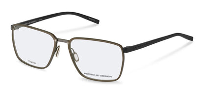 Porsche Design P8787 men's square full-rim eyeglasses in Brown W Black, shown with an olive-brown front, contrasting bridge and black temples.

