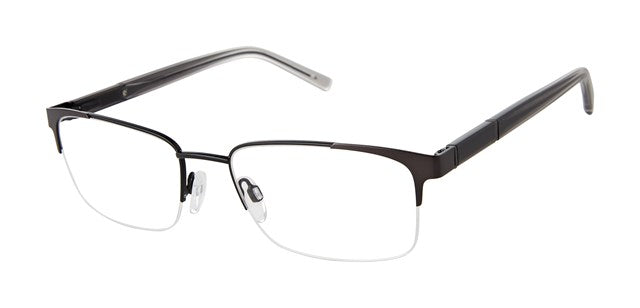 Geoffrey Beene G479 Rectangle Semi-Rimless Eyeglasses in Black Gunmetal — men's steel front, acetate temple frame