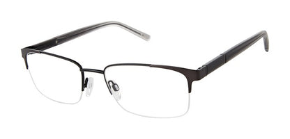 Geoffrey Beene G479 Rectangle Semi-Rimless Eyeglasses in Black Gunmetal — men's steel front, acetate temple frame