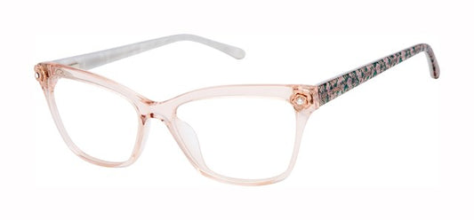 Blush colorway:
Lulu Guinness L966 Rectangle Eyeglasses in Blush — women's full acetate frame
