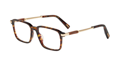 Chopard VCH426 men's square full-rim eyeglasses in Classic Havana with textured gold-tone temple detailing.

