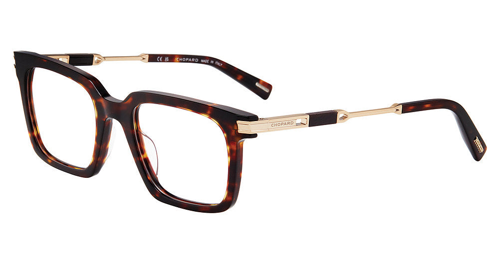 Chopard VCH410 men's geometric full-rim eyeglasses in Classic Havana with gold-tone temple detailing.


