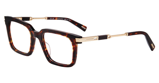 Chopard VCH410 Square Eyeglasses in Classic Havana — men's full-rim frame with engraved gold-toned temples and dark inserts
