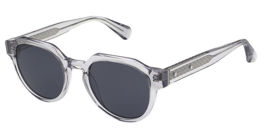 AllSaints ROMAN Modified Round Sunglasses in Crystal Light Grey — unisex full-rim acetate frame
