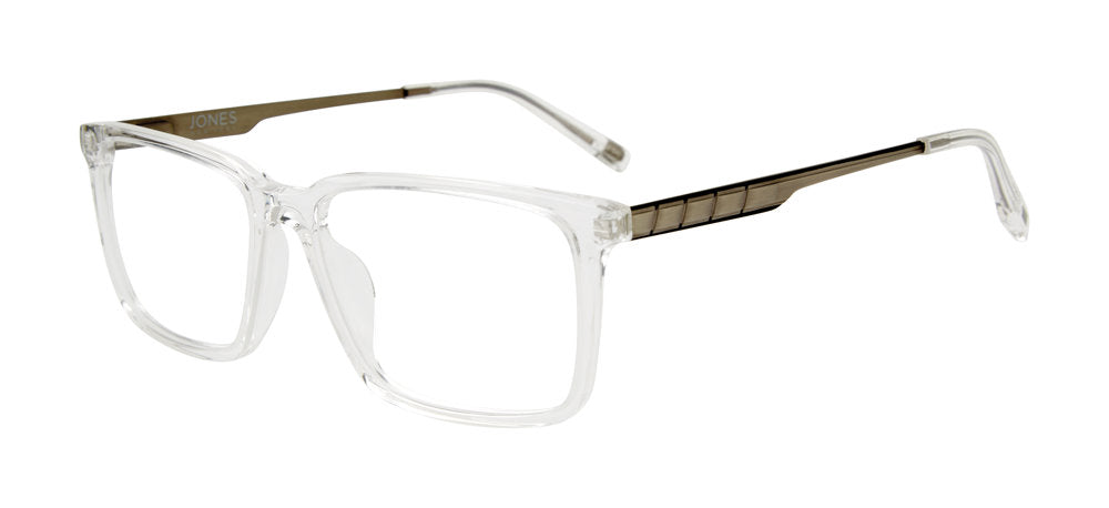 Jones New York VJOM558 Rectangle Eyeglasses in Crystal — men's acetate front metal temple frame
