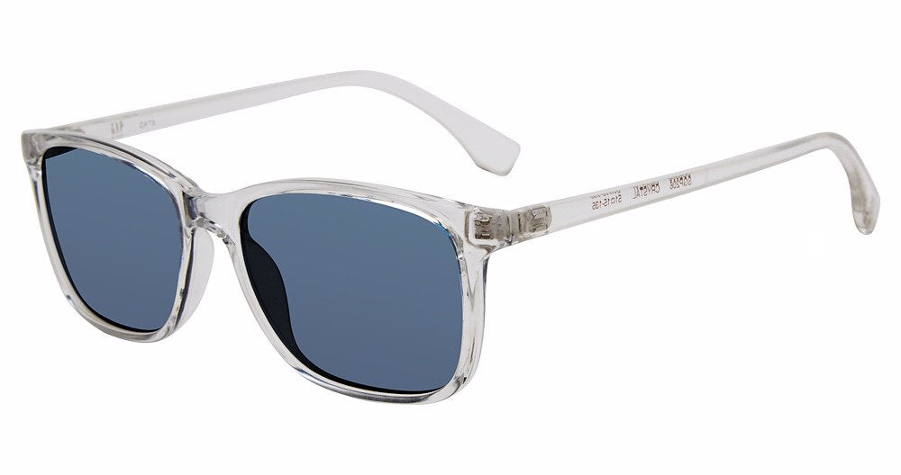 Gap SGP206 men's rectangular plastic sunglasses in Crystal with a transparent full rim and blue-toned lenses.

