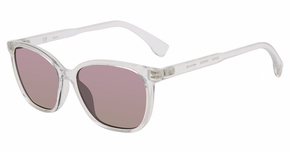 Gap SGP207 unisex rectangular plastic sunglasses in Crystal with a transparent full rim and muted pink-brown lenses.

