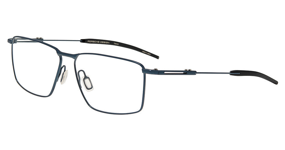 Porsche Design P81007 men's square full-rim eyeglasses in Dark Blue Black, with thin deep blue-tone rims, slim temples and black curved tips.

