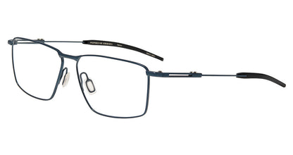 Porsche Design P81007 men's square full-rim eyeglasses in Dark Blue Black, with thin deep blue-tone rims, slim temples and black curved tips.

