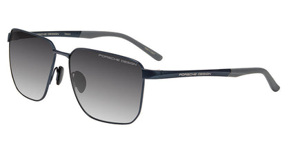 Porsche Design P86004 men's full-rim square titanium sunglasses in Dark Blue Grey, with gray gradient-looking lenses and gray temple tips.

