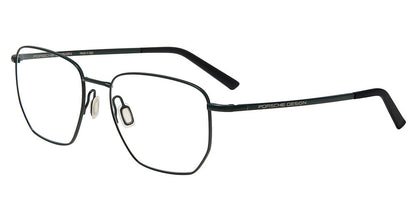 Porsche Design P81003 men's geometric full-rim eyeglasses in Dark Green Black, with dark green rims, slim temples and black tips.

