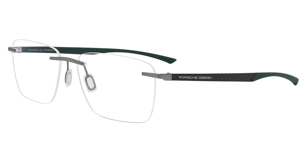 Dark Grey Dark Green:
Porsche Design P8774 Various Forms Eyeglasses in Dark Grey Dark Green — men's rimless hinge-free frame
