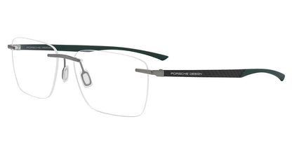Dark Grey Dark Green:
Porsche Design P8774 Various Forms Eyeglasses in Dark Grey Dark Green — men's rimless hinge-free frame
