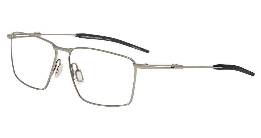 Porsche Design P81007 men's square full-rim eyeglasses in Dark Grey Grey, with thin gray-tone rims, slim temples, dark gray tips and separate nose pads.


