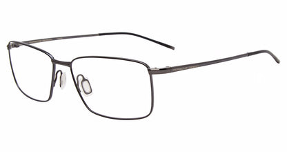 Porsche Design P8364 men's square titanium eyeglasses in Dark Gun, with fine full rims, adjustable nose pads, slim temples and dark curved tips.


