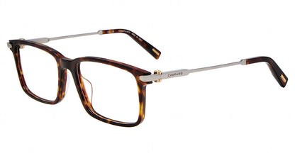 Chopard VCH437 men's square plastic eyeglasses in Dark Havana with silver-tone temples.

