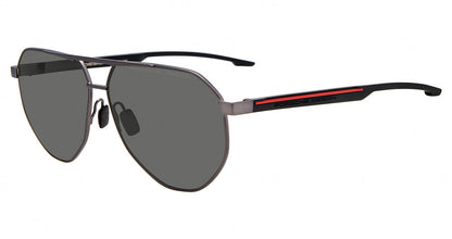 Porsche Design P86013 men's aviator metal sunglasses in Dk Grey Black, with dark lenses, a double bridge and red accents on black temples.

