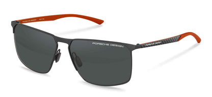 Porsche Design P8964 men's navigator full-rim sunglasses in Dark Gray Red with dark lenses, red-orange temple accents and branded temples.


