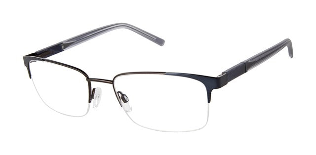 Geoffrey Beene G479 Rectangle Semi-Rimless Eyeglasses in Dark Gunmetal Slate — men's steel front, acetate temple frame