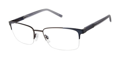Geoffrey Beene G479 Rectangle Semi-Rimless Eyeglasses in Dark Gunmetal Slate — men's steel front, acetate temple frame