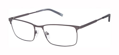 Geoffrey Beene G488 Soft Rectangle Eyeglasses in Dark Gunmetal — men's wide-fit full stainless steel frame