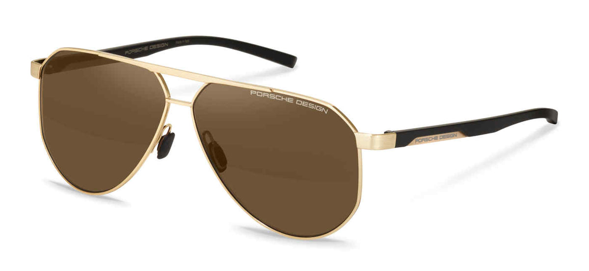 Porsche Design P8983 men's aviator sunglasses in Gold Black With Brn, with a gold-tone front, brown lenses and black temples.


