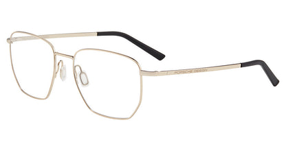 Porsche Design P81003 men's geometric full-rim eyeglasses in Gold Black, with fine gold-tone rims, angled lower corners and black temple tips.

