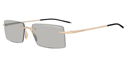 Porsche Design P86018 men's square metal sunglasses in Gold Green, with muted green-gray lenses, exposed lens edges and pale gold-tone bridge and temples.

