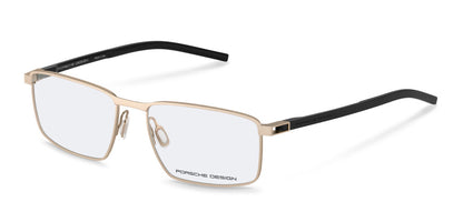 Porsche Design P8784 men's square full-rim eyeglasses in Gold W Black, with a gold-tone front, black temples and separate nose pads.

