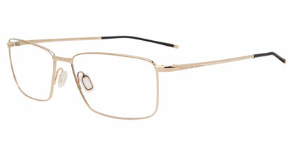 Porsche Design P8364 men's square titanium eyeglasses in Gold, with fine gold-tone full rims, adjustable nose pads and dark temple tips.

