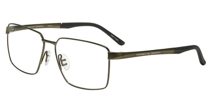 Porsche Design P81004 men's square full-rim eyeglasses in Green Dark Grey, with fine green-tone rims, dark gray temple tips and separate nose pads.

