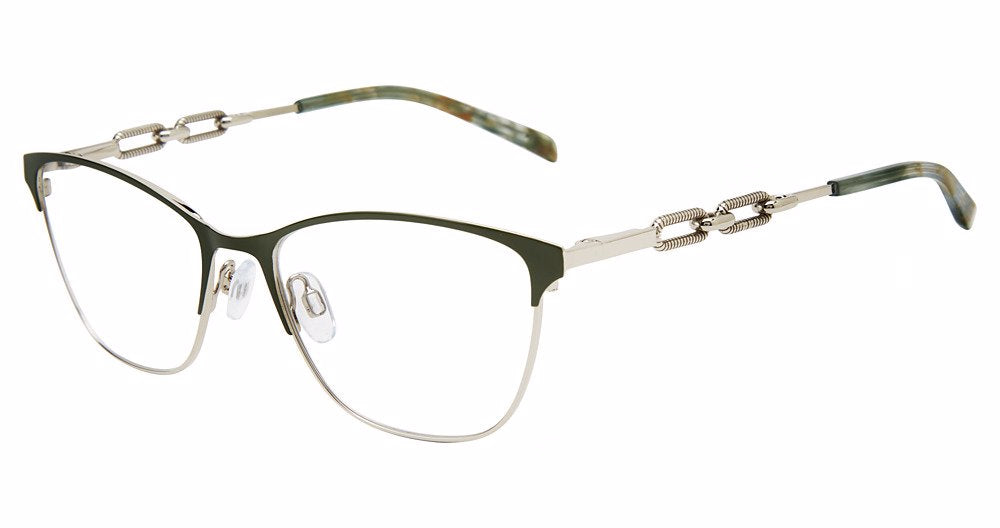 Jones New York VJON504 Cat Eye Eyeglasses in Green — women's full metal frame
