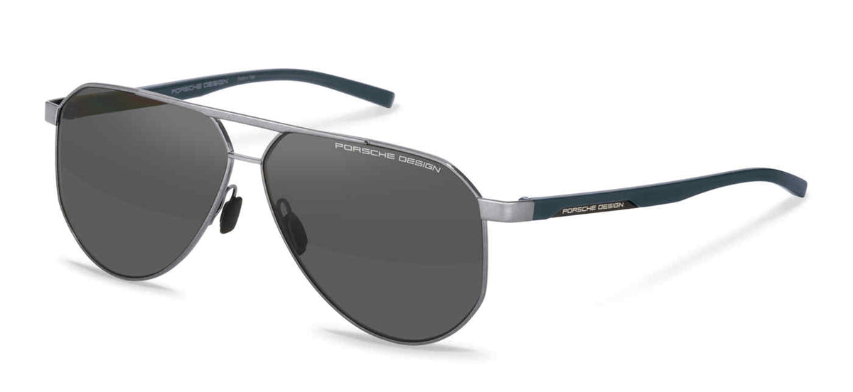 Porsche Design P8983 men's aviator sunglasses in Grey Black Blue Pol, with a gray-tone front, dark lenses and dark temples.


