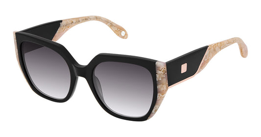 FYSH F-2144 Modified Cat Eye Sunglasses in Grey Ivory Pearl — women's full acetate frame with saddle bridge
