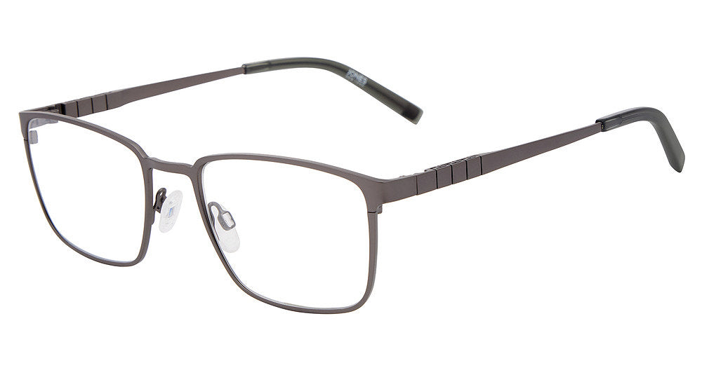 “Jones New York VJOM382 men's square metal eyeglasses in Gunmetal.”