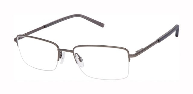 Geoffrey Beene G489 Soft Rectangle Semi-Rimless Eyeglasses in Gunmetal — men's wide-fit full stainless steel frame
